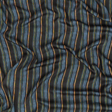 Rayon Challis - Navy and Blue Stripes - Linear Transcendence Print - Mood Exclusive Tumunyana Collection
