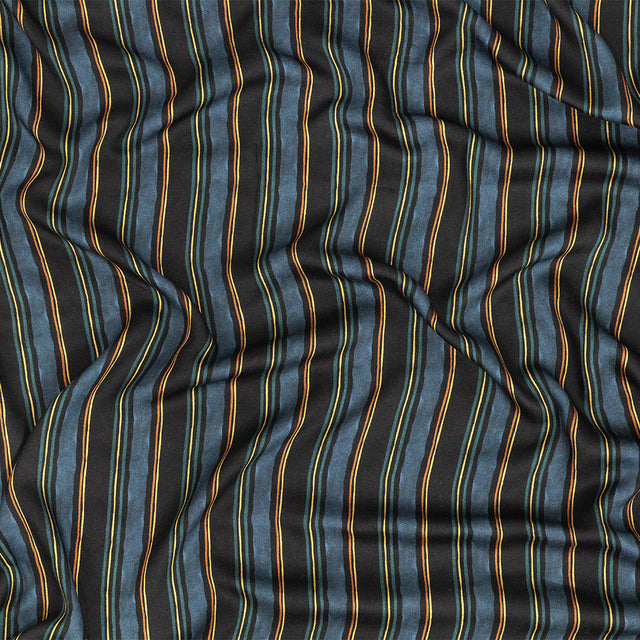 Rayon Challis - Navy and Blue Stripes - Linear Transcendence Print - Mood Exclusive Tumunyana Collection