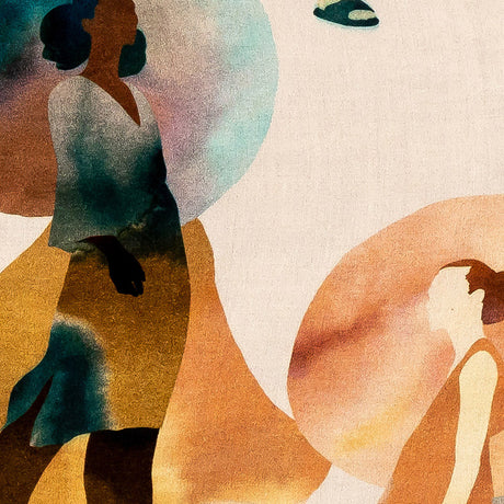 Rayon Challis - Multi Watercolor Figures and Shapes - Wayfaring Woman Print - Mood Exclusive Tumunyana Collection