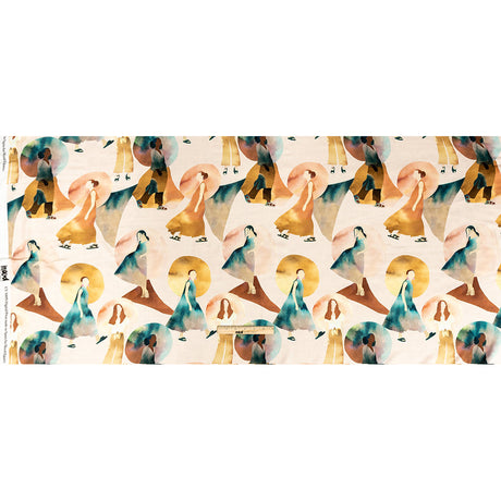 Rayon Challis - Multi Watercolor Figures and Shapes - Wayfaring Woman Print - Mood Exclusive Tumunyana Collection