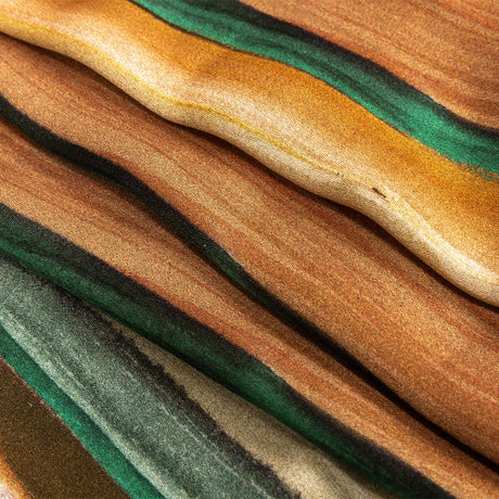 Rayon Challis - Orange and Teal Painted Stripes - Nilotic Wasteland Print - Mood Exclusive Tumunyana Collection