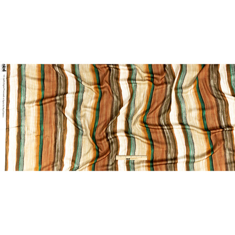 Rayon Challis - Orange and Teal Painted Stripes - Nilotic Wasteland Print - Mood Exclusive Tumunyana Collection