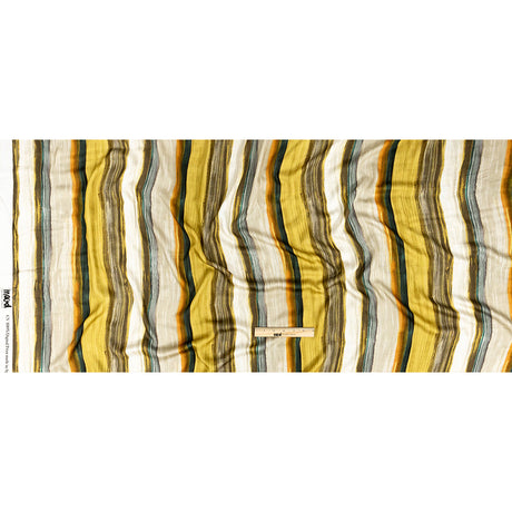Rayon Challis - Yellow and Royal Blue Painted Stripes - Nilotic Wasteland Print - Mood Exclusive Tumunyana Collection