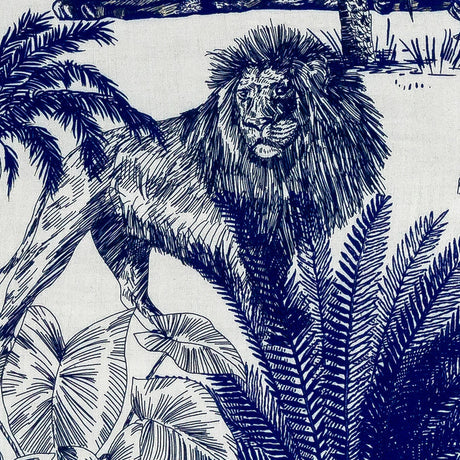 Rayon Challis Panel - Blue and White Big Cats and Leaves - Grimalkin Glare Print - Mood Exclusive Tumunyana Collection
