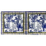 Rayon Challis Panel - Blue and White Big Cats and Leaves - Grimalkin Glare Print - Mood Exclusive Tumunyana Collection