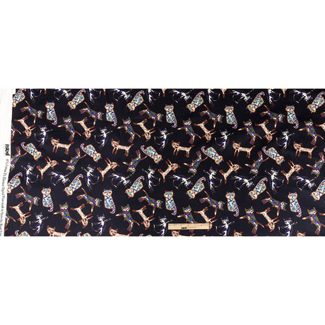 Stretch Cotton Sateen - Colorful Cats on Black - Fatuous Felines Print - Mood Exclusive Tumunyana Collection