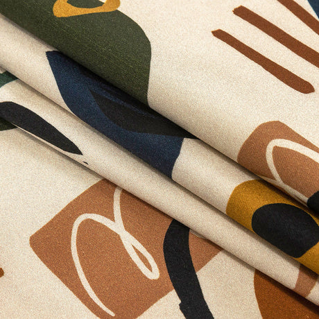 Stretch Cotton Sateen - Cream and Multicolored Doodles - Sundry Symbols Print - Mood Exclusive Tumunyana Collection