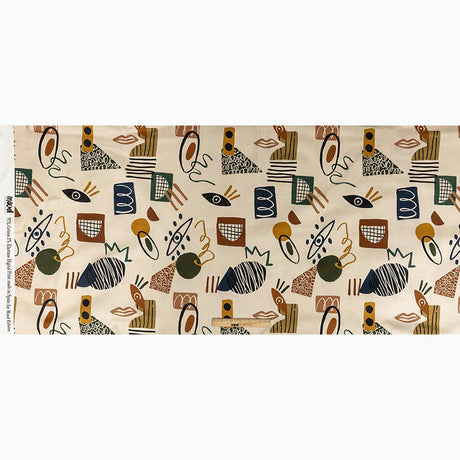Stretch Cotton Sateen - Cream and Multicolored Doodles - Sundry Symbols Print - Mood Exclusive Tumunyana Collection