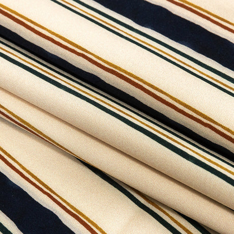 Stretch Cotton Sateen - Natural and Navy Stripes - Linear Transcendence Print - Mood Exclusive Tumunyana Collection