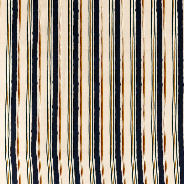 Stretch Cotton Sateen - Natural and Navy Stripes - Linear Transcendence Print - Mood Exclusive Tumunyana Collection