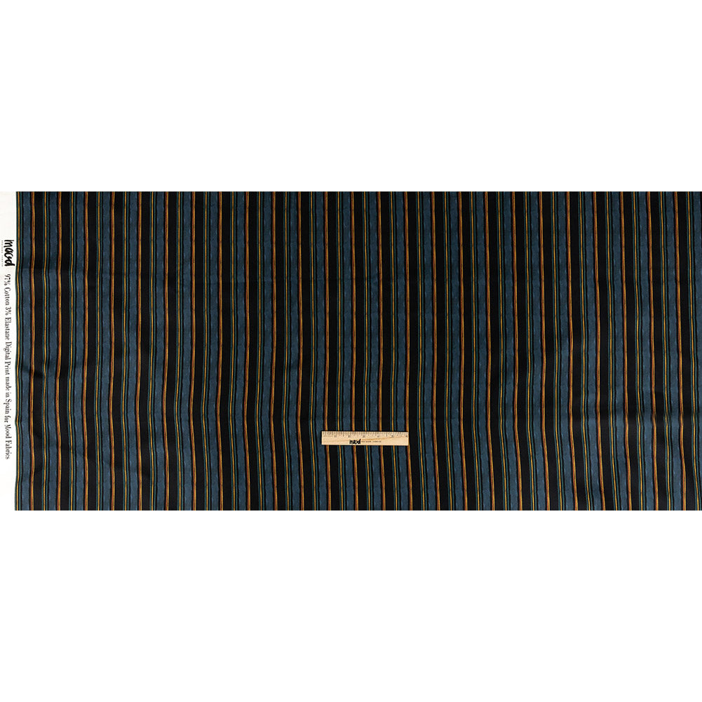 Stretch Cotton Sateen - Navy and Blue Stripes - Linear Transcendence Print - Mood Exclusive Tumunyana Collection