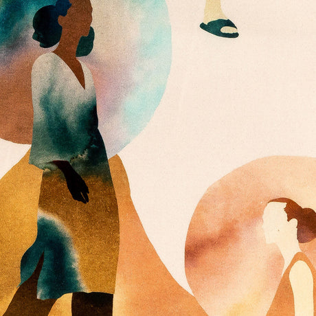 Stretch Cotton Sateen - Multi Watercolor Figures and Shapes - Wayfaring Woman Print - Mood Exclusive Tumunyana Collection