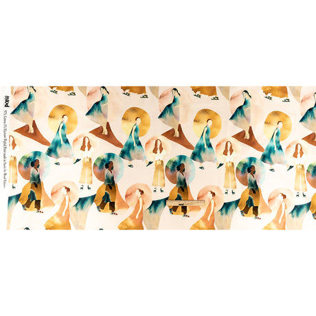 Stretch Cotton Sateen - Multi Watercolor Figures and Shapes - Wayfaring Woman Print - Mood Exclusive Tumunyana Collection