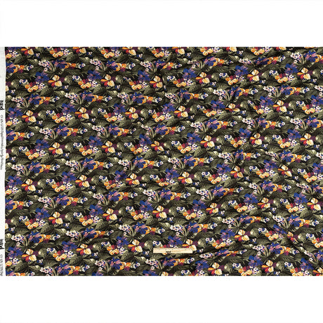 Linen and Rayon Woven - Green and Blue Tropical Floral - Virescent Vignette Print - Mood Exclusive Tumunyana Collection