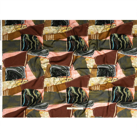 Linen and Rayon Woven - Rust, Olive and Ochre Geometric Abstract - Distorted Dimensions Print - Mood Exclusive Tumunyana Collection