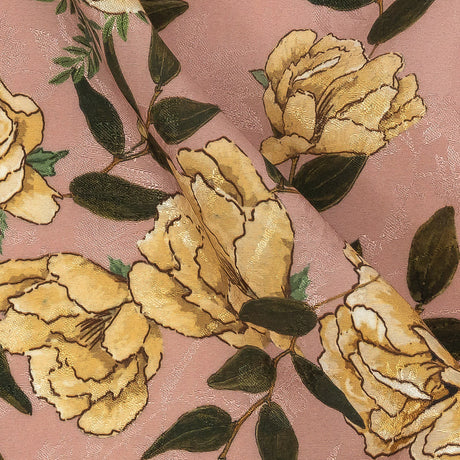 Rayon Jacquard - Pink and Yellow Roses - Grazie Print - Mood Exclusive Viso Collection