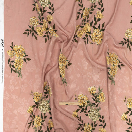 Rayon Jacquard - Pink and Yellow Roses - Grazie Print - Mood Exclusive Viso Collection