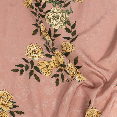 Rayon Jacquard - Pink and Yellow Roses - Grazie Print - Mood Exclusive Viso Collection