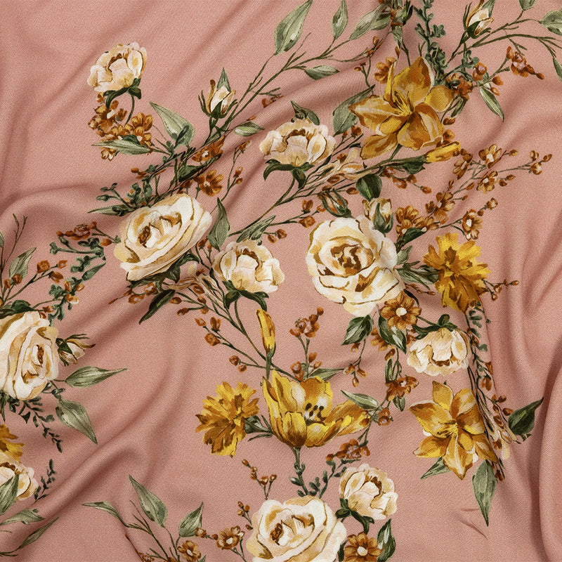 Rayon Challis - Pink, Yellow and White Rose Sprays - Bella Verona Print - Mood Exclusive Viso Collection