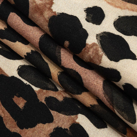 Rayon Challis - Beige and Black Leopard Spots - Animato Print - Mood Exclusive Viso Collection