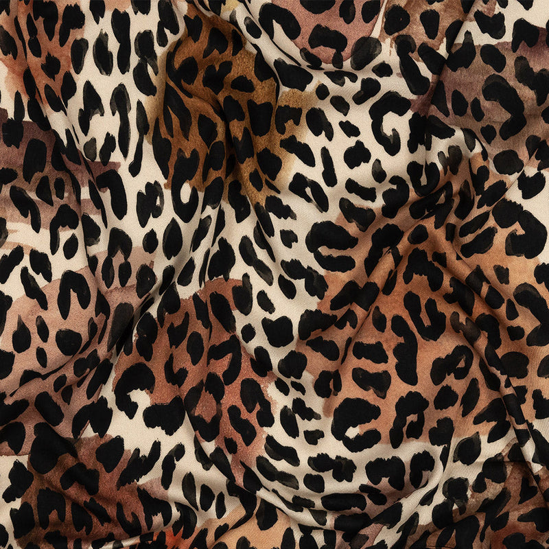 Rayon Challis - Beige and Black Leopard Spots - Animato Print - Mood Exclusive Viso Collection
