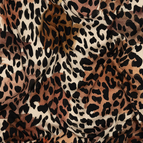 Rayon Challis - Beige and Black Leopard Spots - Animato Print - Mood Exclusive Viso Collection