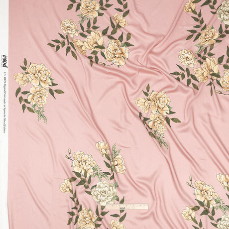 Rayon Challis - Pink and Yellow Roses - Grazie Print - Mood Exclusive Viso Collection