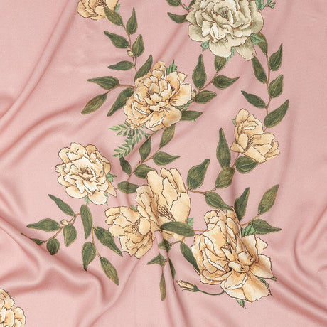 Rayon Challis - Pink and Yellow Roses - Grazie Print - Mood Exclusive Viso Collection