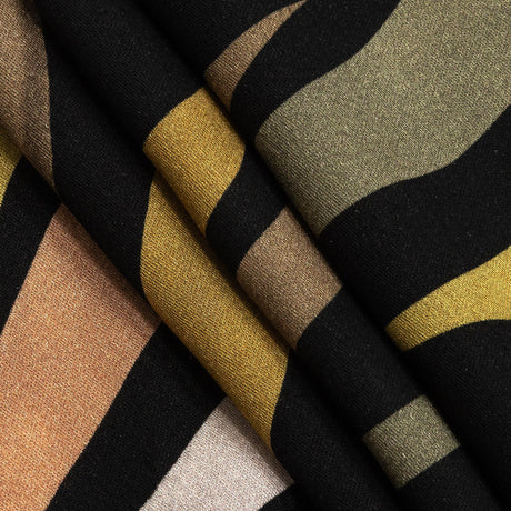 Rayon Challis - Black and Green Animal Stripe Patchwork - In Bocca al Lupo Print - Mood Exclusive Viso Collection