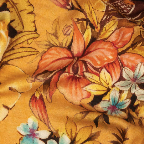 Rayon Challis - Gold and Pink Flamingoes and Flowers - Toscana Print - Mood Exclusive Viso Collection