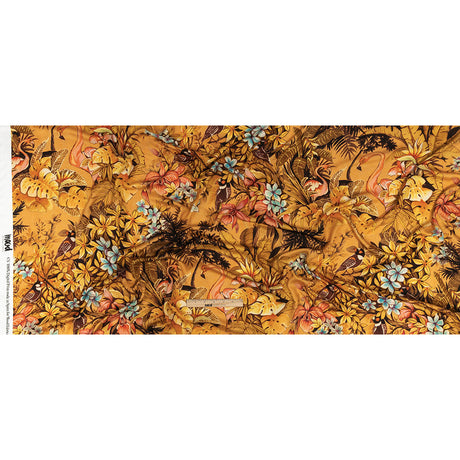 Rayon Challis - Gold and Pink Flamingoes and Flowers - Toscana Print - Mood Exclusive Viso Collection