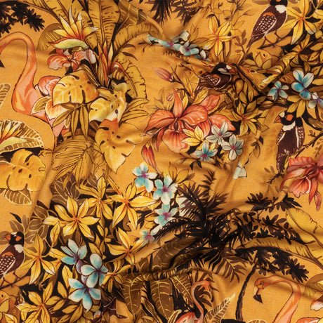 Rayon Challis - Gold and Pink Flamingoes and Flowers - Toscana Print - Mood Exclusive Viso Collection