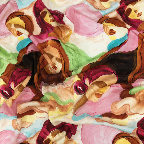 Rayon Challis - Rainbow Painterly Faces - Artemisia Print - Mood Exclusive Viso Collection
