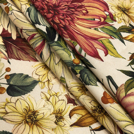 Stretch Cotton Sateen - Cream, Red and Yellow Floral - Sogni d'Oro Print - Mood Exclusive Viso Collection