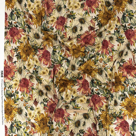 Stretch Cotton Sateen - Cream, Red and Yellow Floral - Sogni d'Oro Print - Mood Exclusive Viso Collection