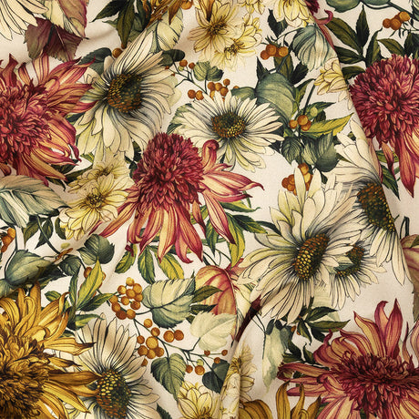 Stretch Cotton Sateen - Cream, Red and Yellow Floral - Sogni d'Oro Print - Mood Exclusive Viso Collection