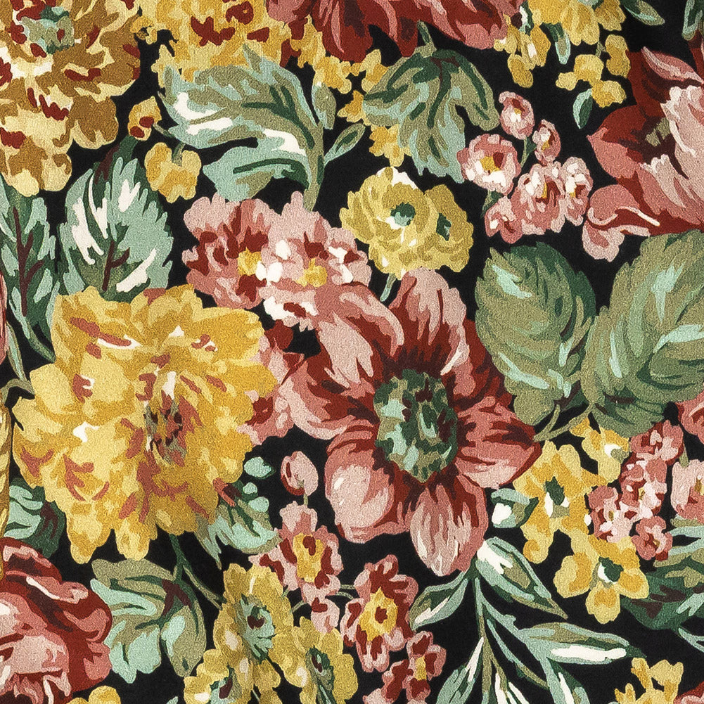 Stretch Cotton Sateen - Yellow, Pink and Green Floral - Tappezzeria Print - Mood Exclusive Viso Collection