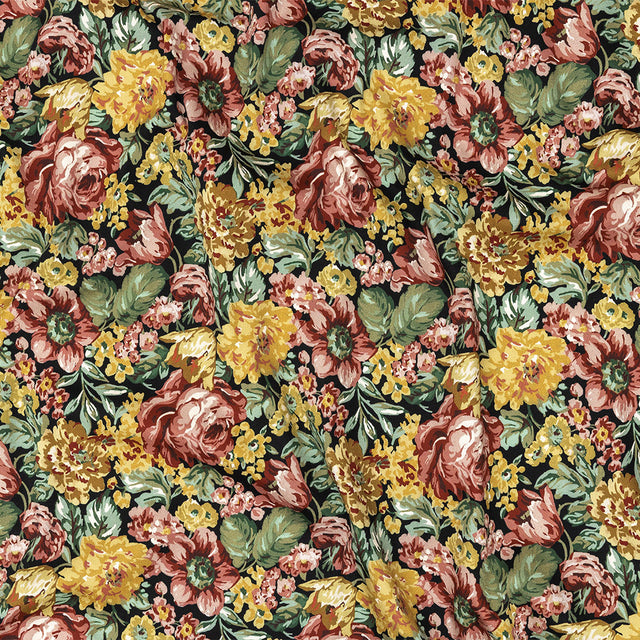 Stretch Cotton Sateen - Yellow, Pink and Green Floral - Tappezzeria Print - Mood Exclusive Viso Collection