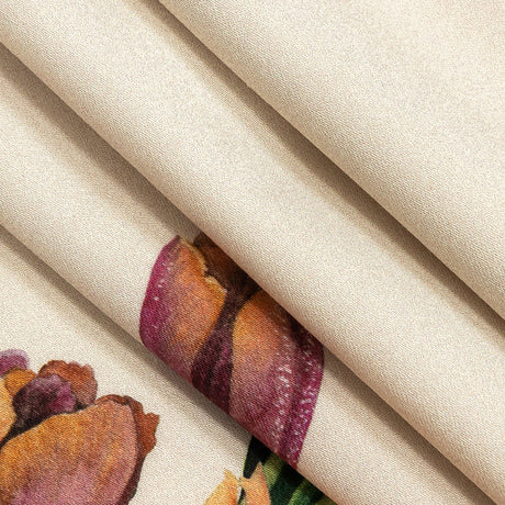Stretch Cotton Sateen - Pink, Red and Yellow Tulips Border - Camminata Print - Mood Exclusive Viso Collection