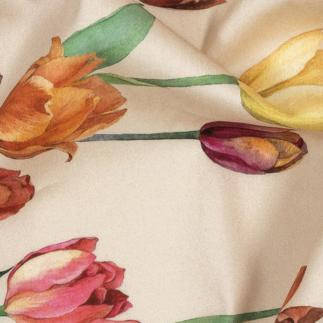 Stretch Cotton Sateen - Pink, Red and Yellow Tulips Border - Camminata Print - Mood Exclusive Viso Collection