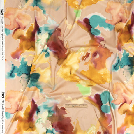 Stretch Cotton Sateen - Rainbow Painterly Abstract - Fresco Print - Mood Exclusive Viso Collection