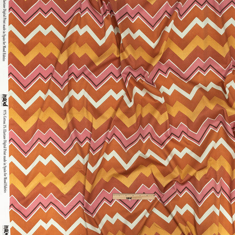 Stretch Cotton Sateen - Pink and Orange Zig Zags - Festa di Apollo Print - Mood Exclusive Viso Collection