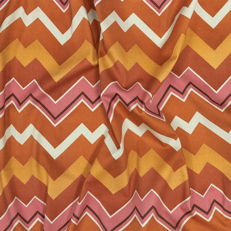 Stretch Cotton Sateen - Pink and Orange Zig Zags - Festa di Apollo Print - Mood Exclusive Viso Collection