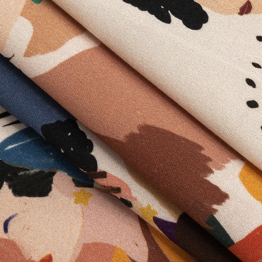 Stretch Cotton Sateen - Pink and Multi Fashionable Figures - Sulla Piazza Print - Mood Exclusive Viso Collection