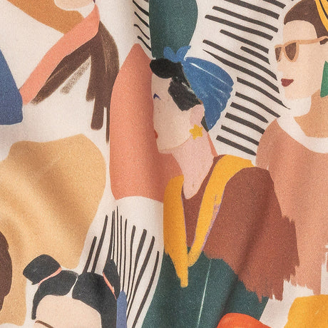 Stretch Cotton Sateen - Pink and Multi Fashionable Figures - Sulla Piazza Print - Mood Exclusive Viso Collection