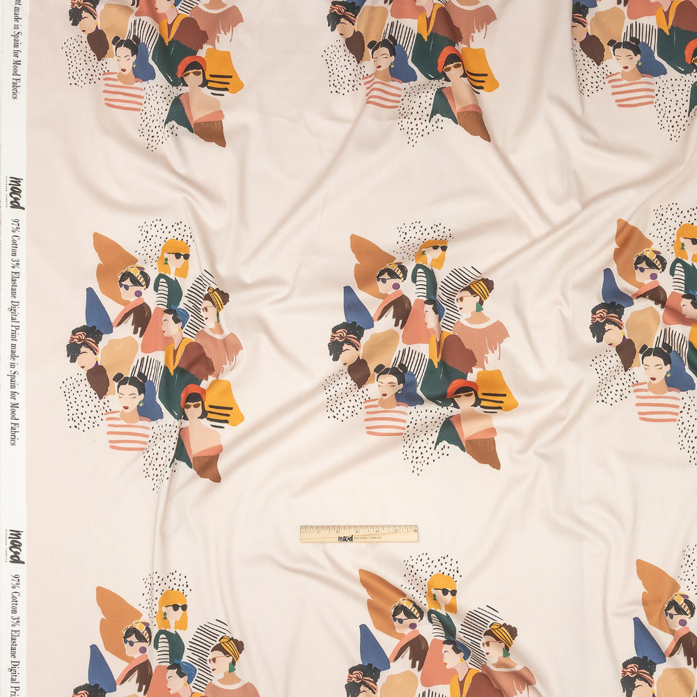 Stretch Cotton Sateen - Pink and Multi Fashionable Figures - Sulla Piazza Print - Mood Exclusive Viso Collection