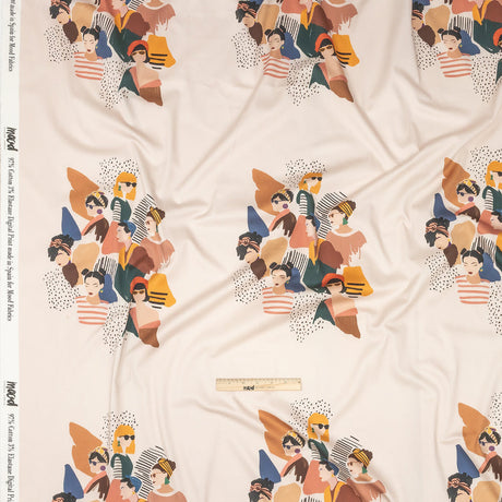Stretch Cotton Sateen - Pink and Multi Fashionable Figures - Sulla Piazza Print - Mood Exclusive Viso Collection