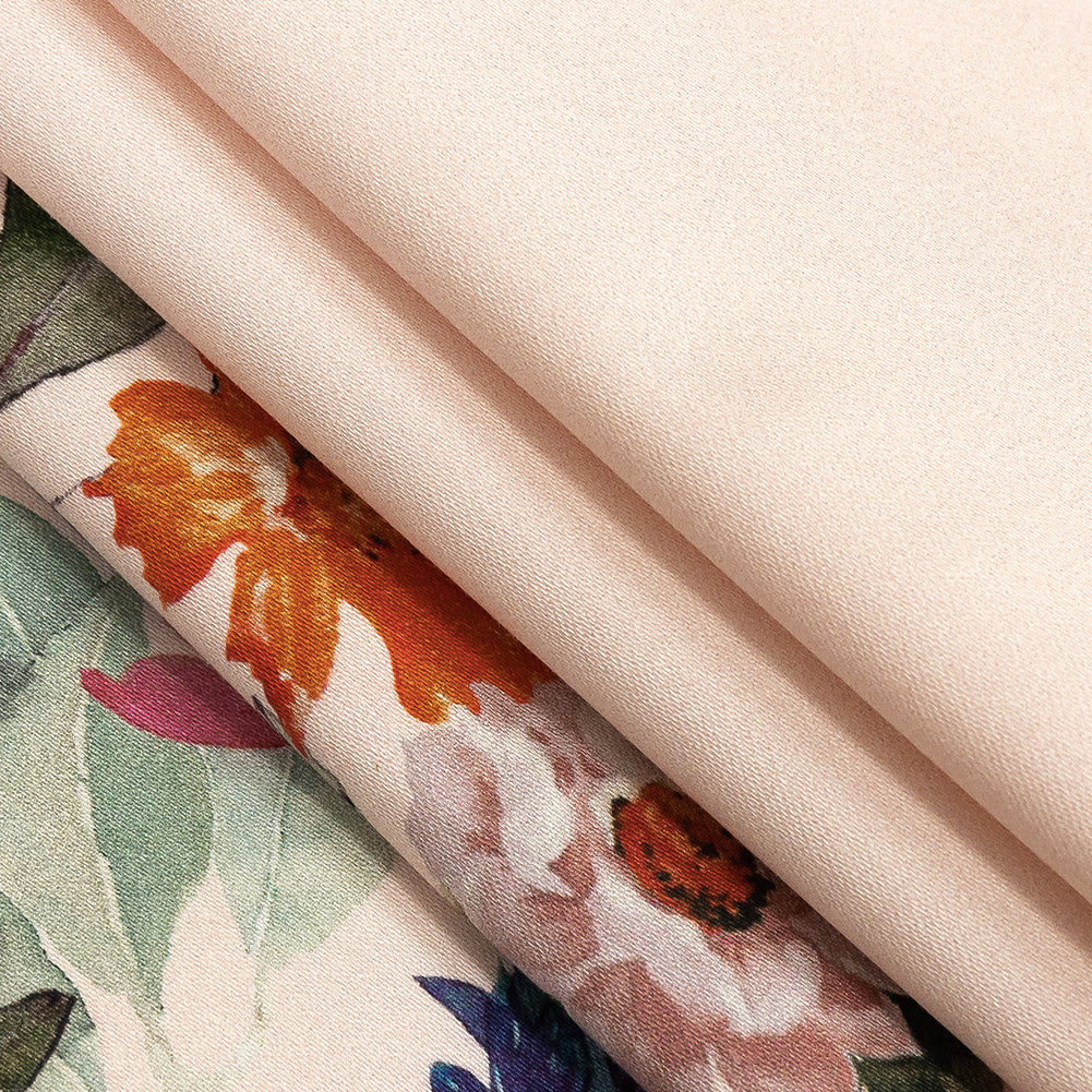 Stretch Cotton Sateen - Pink and Multicolor Floral Border - Adagio Print - Mood Exclusive Viso Collection
