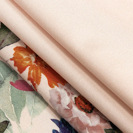 Stretch Cotton Sateen - Pink and Multicolor Floral Border - Adagio Print - Mood Exclusive Viso Collection