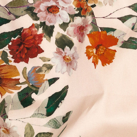 Stretch Cotton Sateen - Pink and Multicolor Floral Border - Adagio Print - Mood Exclusive Viso Collection